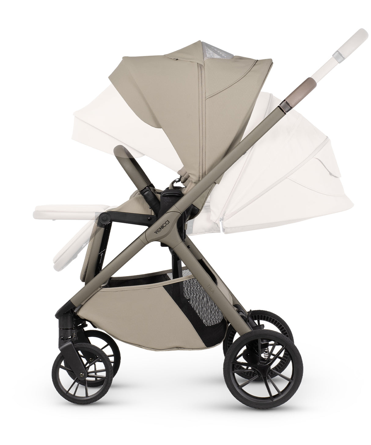 Venicci Tila Ultimate Travel System with Accessories and Tiago Car Seat & ISOFIX Base - Latte