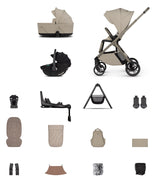 Venicci Tila Ultimate Travel System with Accessories and Tiago Car Seat & ISOFIX Base - Latte