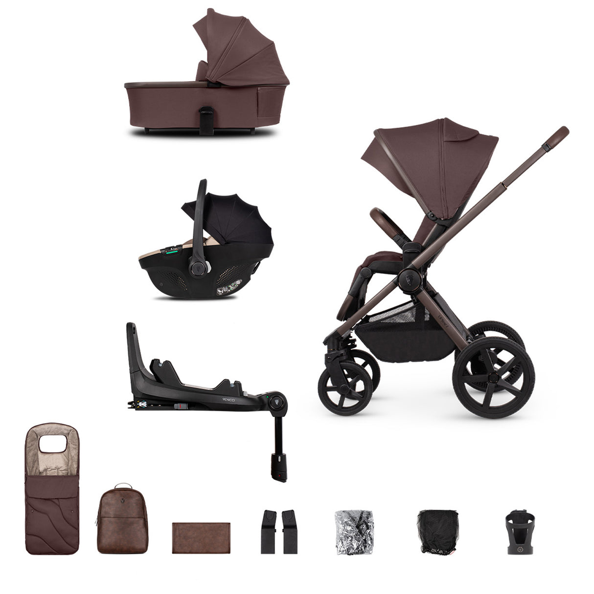 Venicci Upline 2 Special Edition Travel System with Accessories, Tiago Car Seat & ISOFIX Base - Burgundy