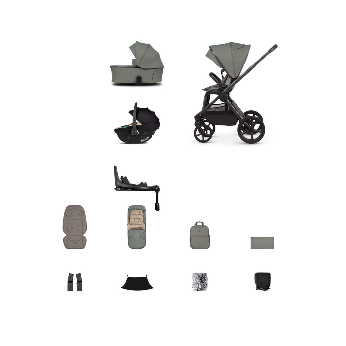 Venicci Upline 3 Travel System with Tiago Car Seat and ISOFIX Base - Aloe