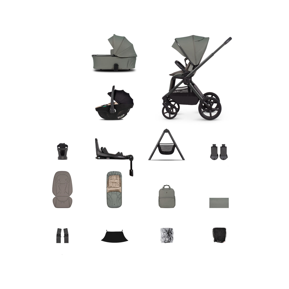 Venicci Upline 3 Ultimate Travel System with Accessories, Tiago Car Seat & ISOFIX Base - Aloe