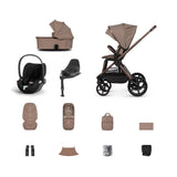 Venicci Upline 3 Travel System with Cybex Cloud T Sepia Black Car Seat & Base T ISOFIX Base - Sand