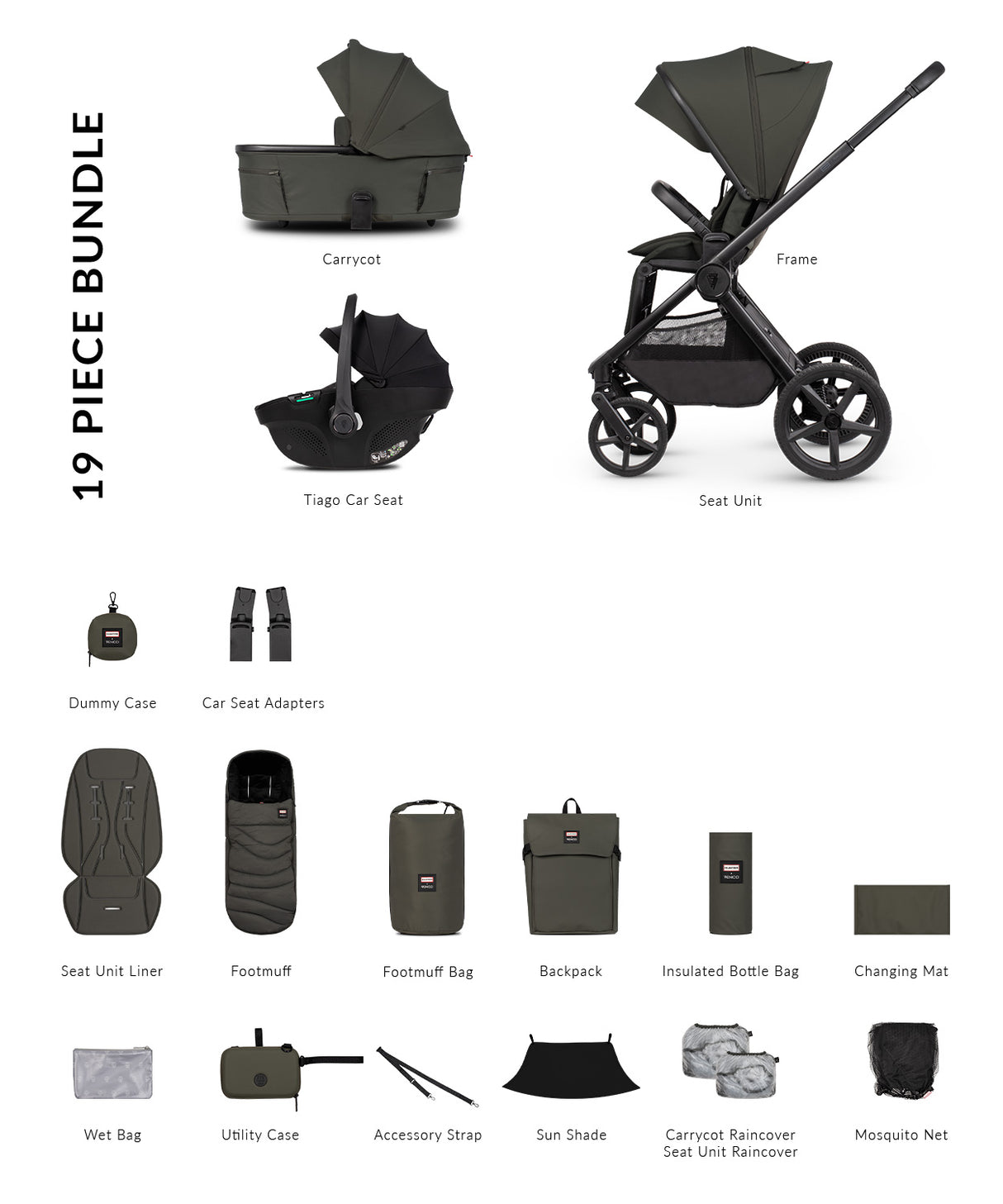 Hunter x Venicci Special Edition Upline 3 Travel System - Comfort Bundle 3 in 1 | Dark Olive