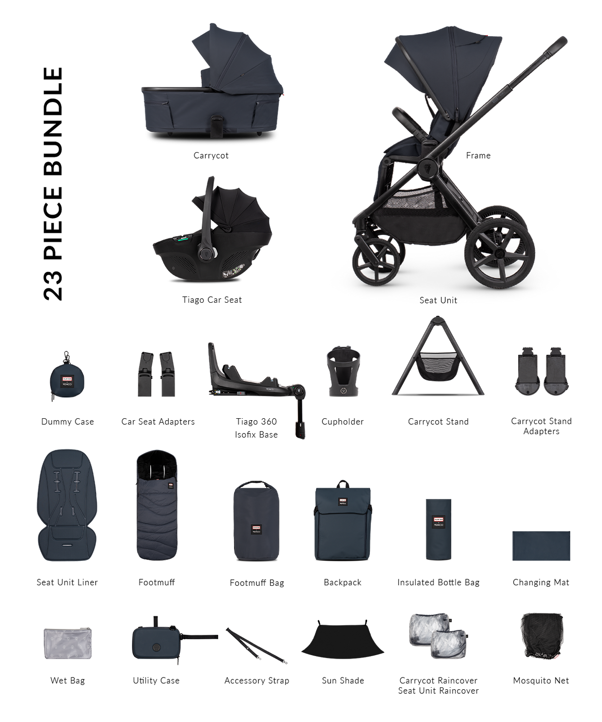 Hunter x Venicci Special Edition Upline 3 Travel System - Ultimate Bundle 4 in 1 Plus | Navy