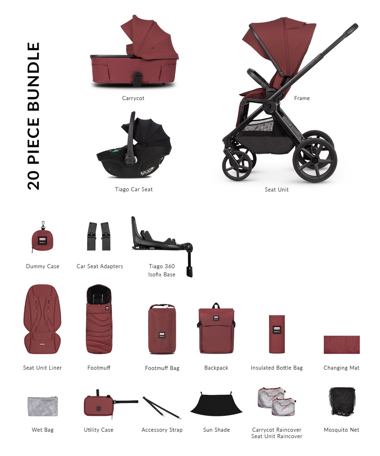 Hunter x Venicci Special Edition Upline 3 Travel System - Luxury Bundle 4 in 1 | Red