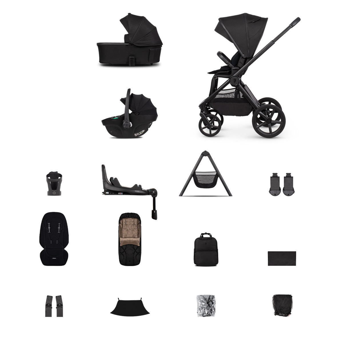 Venicci Upline 3 Ultimate Travel System with Accessories, Tiago Car Seat & ISOFIX Base - Onyx