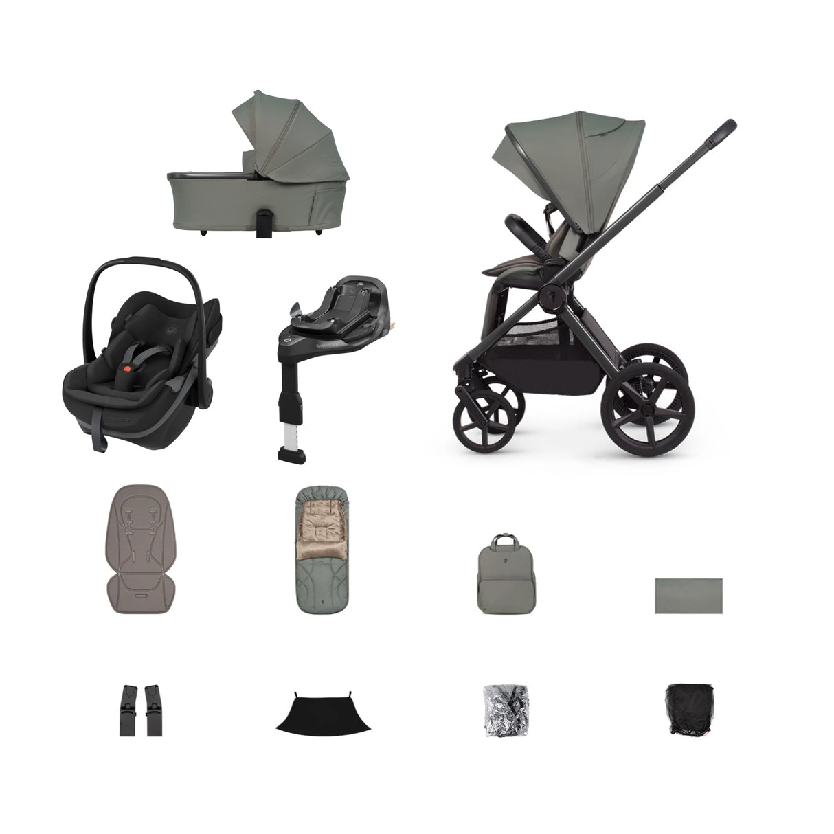 Venicci Upline 3 Travel System with Maxi Cosi Pebble Slide Pro Car Seat & Isofix Base - Aloe