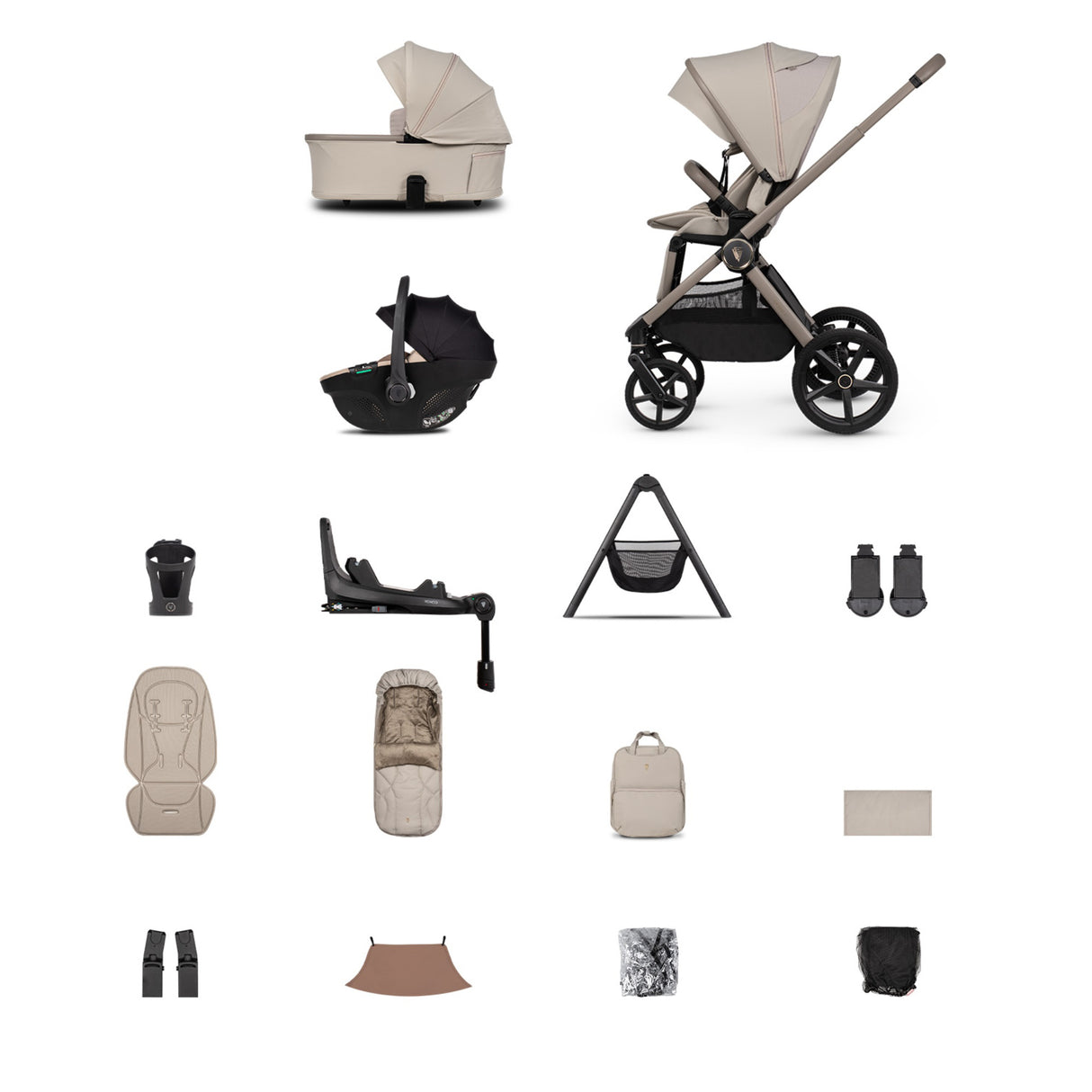 Venicci Upline 3 Ultimate Travel System with Accessories, Tiago Car Seat & ISOFIX Base - Pebble