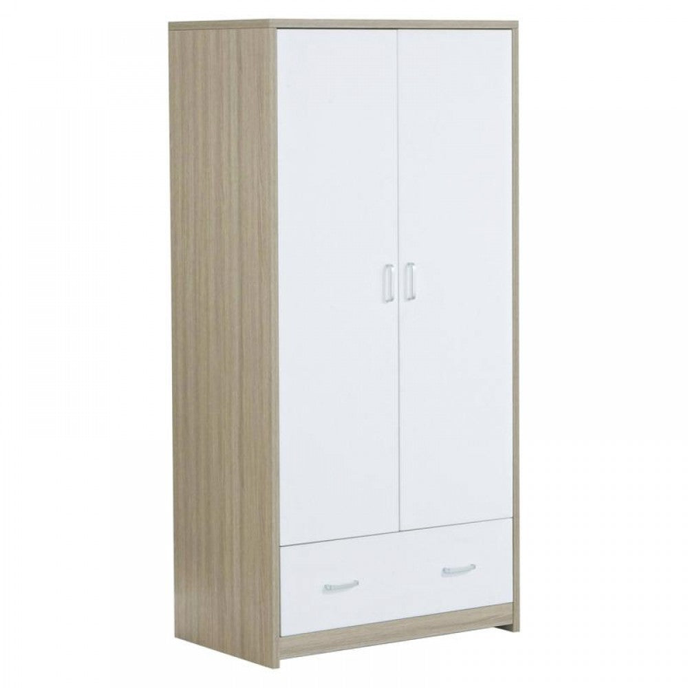 Babymore Luno 3 Piece Nursery Furniture Set with Cot Bed, Under Drawer, Dresser and Wardrobe - White / Oak