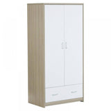 Babymore Luno 3 Piece Nursery Furniture Set with Cot Bed, Under Drawer, Dresser and Wardrobe - White / Oak