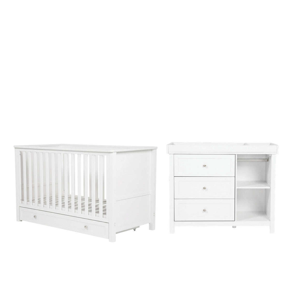 Bebe & Beyond Cot Bed & Dresser 2 Piece Nursery Furniture Set - White 4