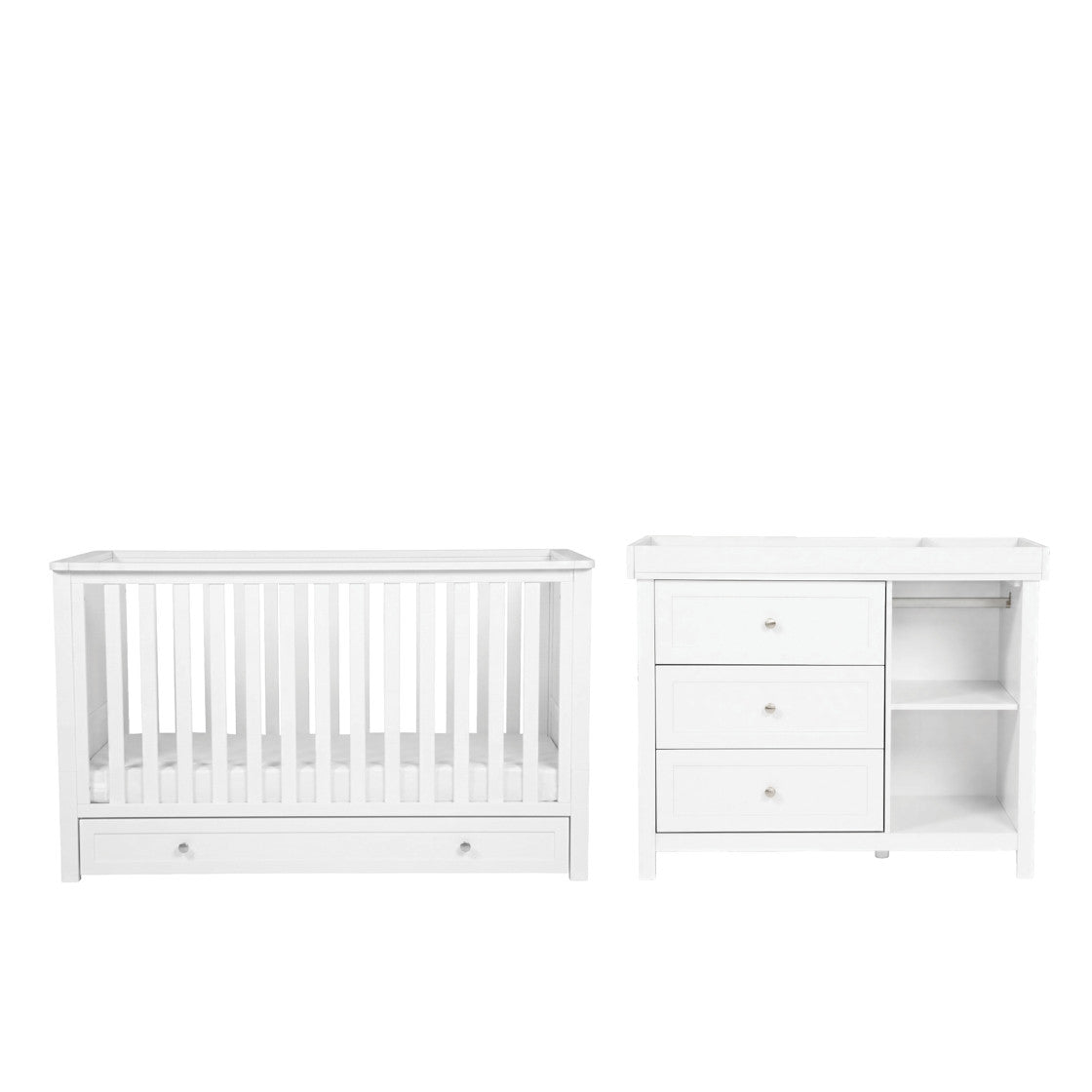 Bebe & Beyond Cot Bed & Dresser 2 Piece Nursery Furniture Set - White 5
