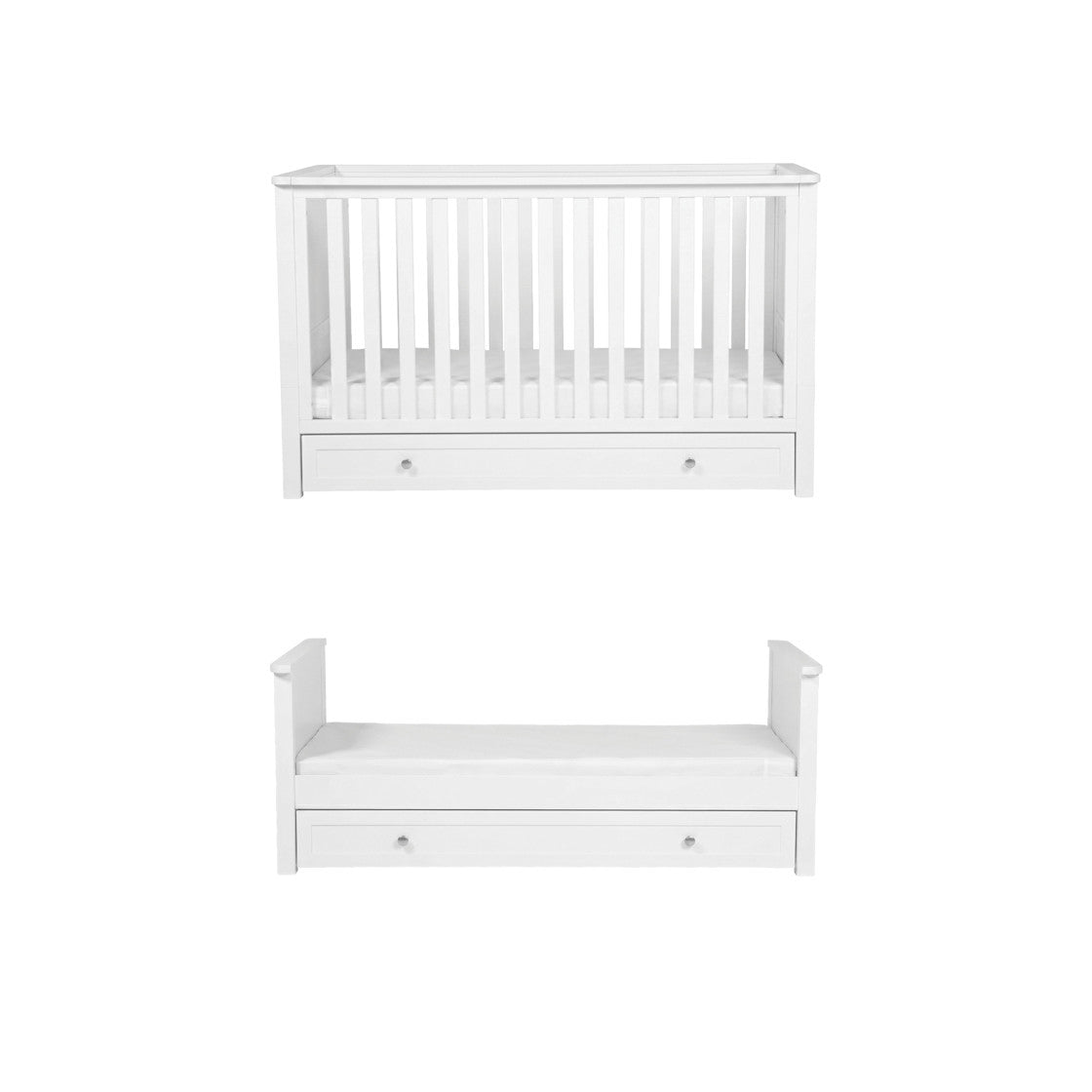 Bebe & Beyond Cot Bed & Dresser 2 Piece Nursery Furniture Set - White 8