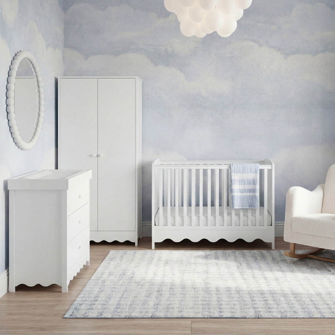 Bebe & Beyond Cot Bed, Dresser & Wardrobe Three Piece Room Set – White 1