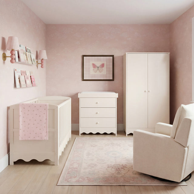Bebe & Beyond Dancer Cot Bed, Dresser & Wardrobe 3 Piece Nursery Furniture Set - Cashmere 1