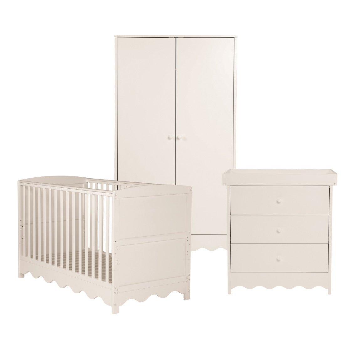 Bebe & Beyond Dancer Cot Bed, Dresser & Wardrobe 3 Piece Nursery Furniture Set - Cashmere 4