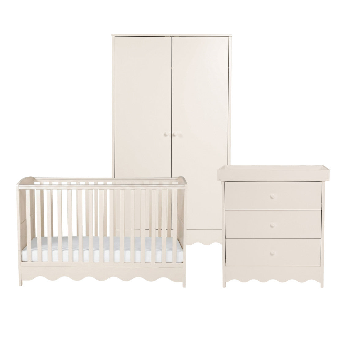 Bebe & Beyond Dancer Cot Bed, Dresser & Wardrobe 3 Piece Nursery Furniture Set - Cashmere 5