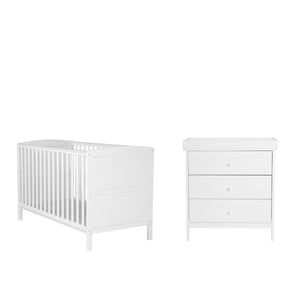 Bebe & Beyond Dreamer Cot Bed & Changer Two Piece Nursery Furniture Set - White 1