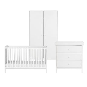 Bebe & Beyond Dreamer Cot Bed, Wardrobe & Changer Three Piece Nursery Furniture Set - White 1