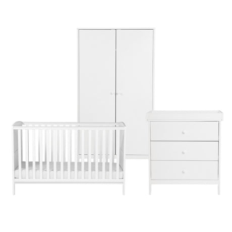Bebe & Beyond Dreamer Cot Bed, Wardrobe & Changer Three Piece Nursery Furniture Set - White 1