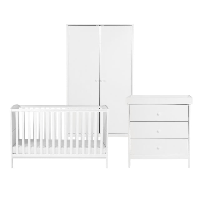 Bebe & Beyond Dreamer Cot Bed, Wardrobe & Changer Three Piece Nursery Furniture Set - White 1