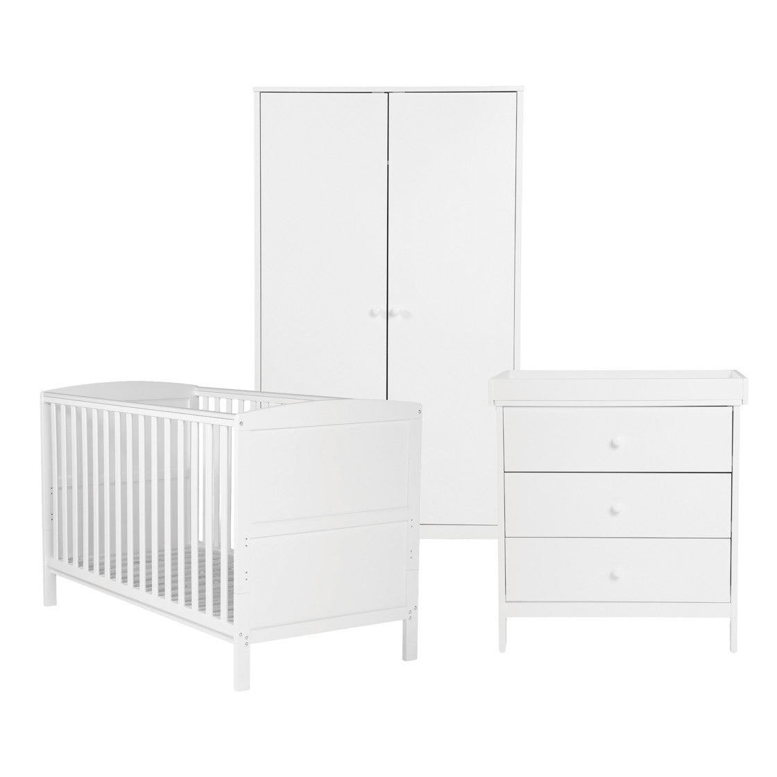 Bebe & Beyond Dreamer Cot Bed, Wardrobe & Changer Three Piece Nursery Furniture Set - White 5