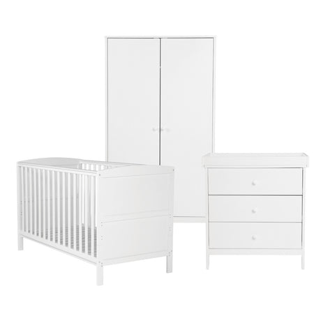 Bebe & Beyond Dreamer Cot Bed, Wardrobe & Changer Three Piece Nursery Furniture Set - White 5