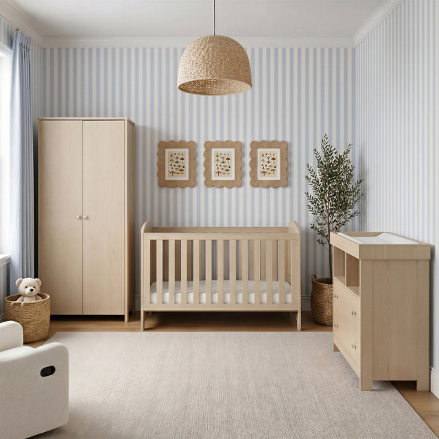 Bebe & Beyond Seeker Cot Bed, Dresser & Wardrobe 3 Piece Nursery Furniture Set - Nordic 1