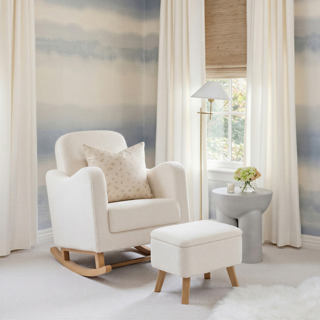 Bebe & Beyond Soother Nursing Chair & Stool - Off White Boucle 2