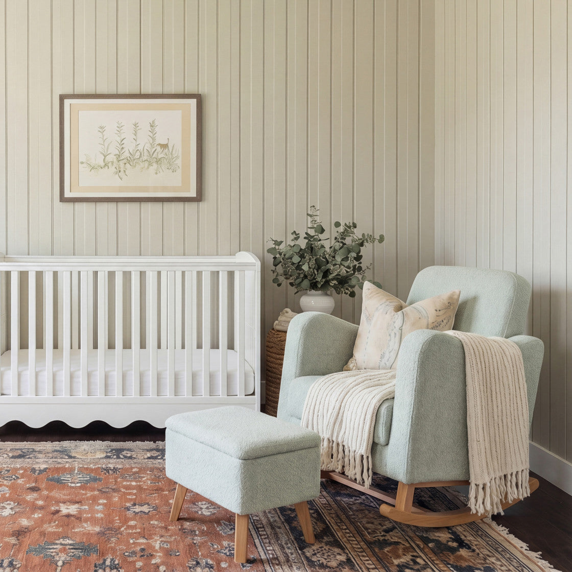 Bebe & Beyond Soother Nursing Chair & Stool - Sage Boucle 2
