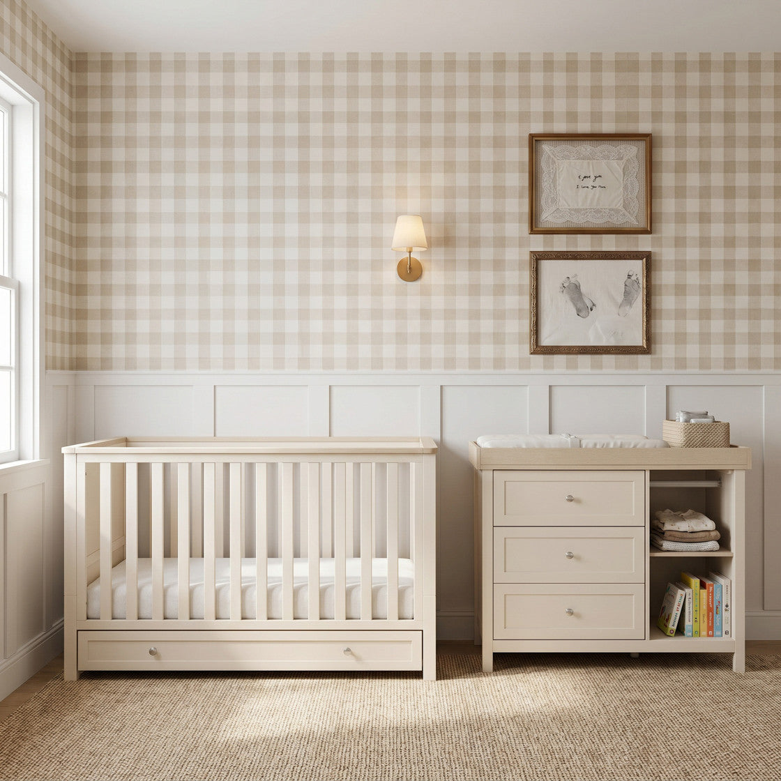 Bebe & Beyond Wandered Cot Bed & Dresser 2 Piece Nursery Furniture Set - Cashmere & Oak 1