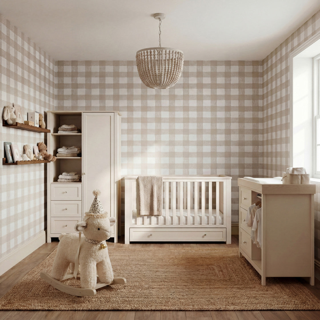 Bebe & Beyond Wanderer Cot Bed, Wardrobe & Dresser 3 Piece Nursery Furniture Set - Cashmere & Oak 2
