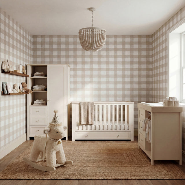 Bebe & Beyond Wanderer Cot Bed, Wardrobe & Dresser 3 Piece Nursery Furniture Set - Cashmere & Oak 2