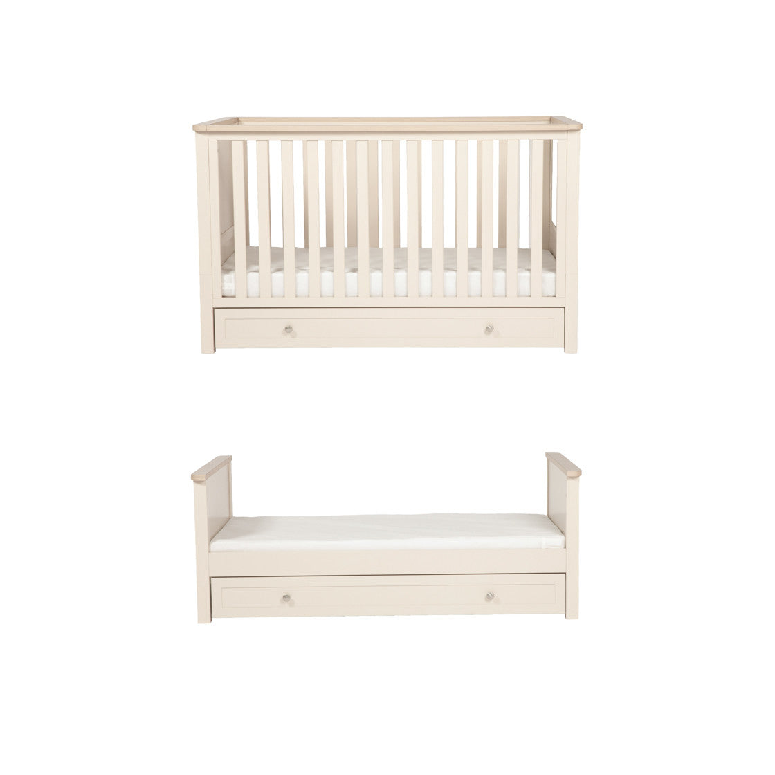 Bebe & Beyond Wanderer Cot Bed, Wardrobe & Dresser 3 Piece Nursery Furniture Set - Cashmere & Oak 9