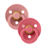 BIBS Colour Round Latex Pacifiers Size 2 – Dusty Pink & Coral (2 Pack)