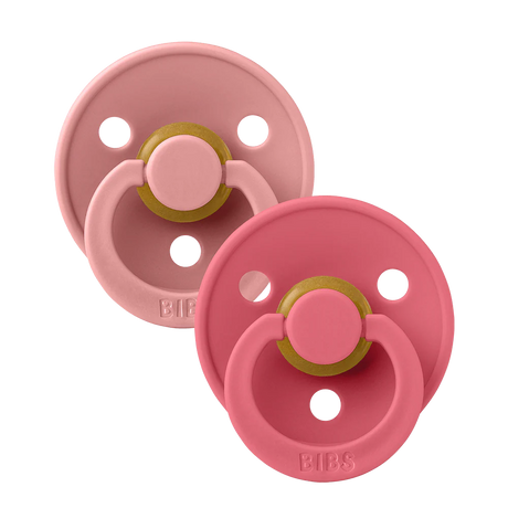 BIBS Colour Round Latex Pacifiers Size 1 – Dusty Pink & Coral (2 Pack)