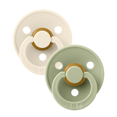 BIBS Colour Round Latex Pacifiers Size 2 – Ivory & Sage (2 Pack)