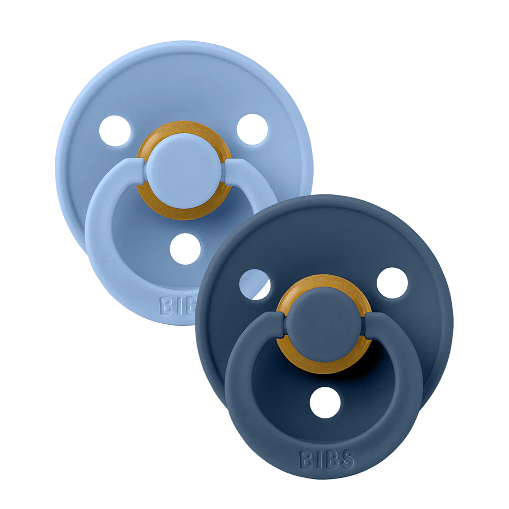 BIBS Colour Round Latex Pacifiers Size 2 – Sky Blue & Steel Blue (2 Pack)