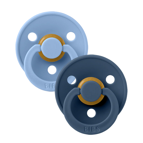 BIBS Colour Round Latex Pacifiers Size 2 – Sky Blue & Steel Blue (2 Pack)