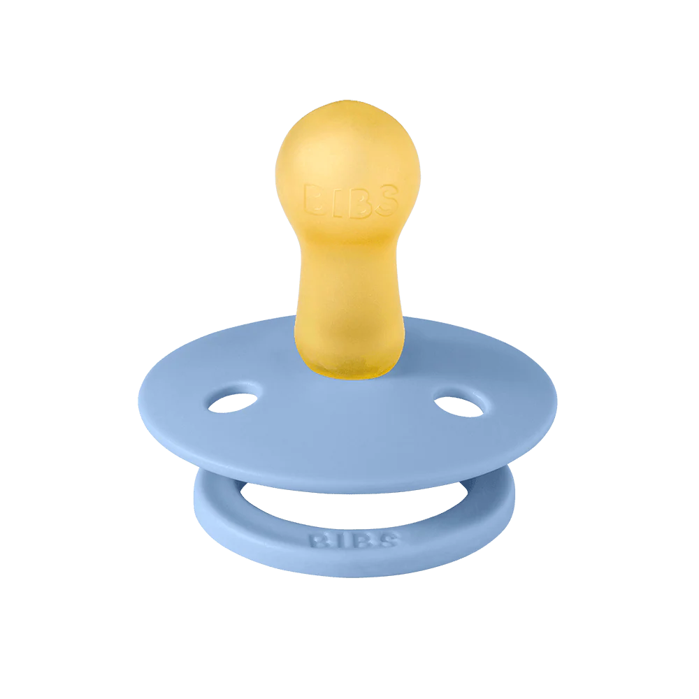 BIBS Colour Round Latex Pacifiers Size 2 – Sky Blue & Steel Blue (2 Pack)