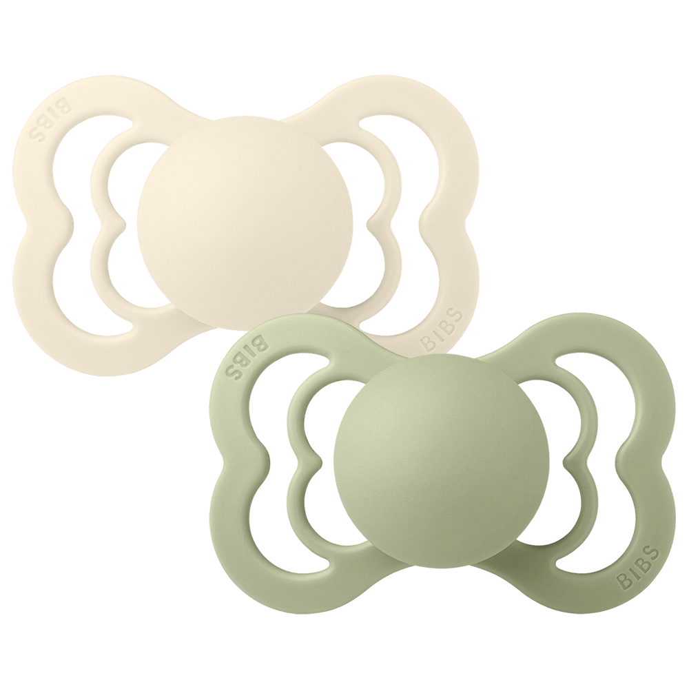 BIBS Supreme Symmetrical Latex Pacifiers Size 2 – Ivory & Sage (2 Pack)
