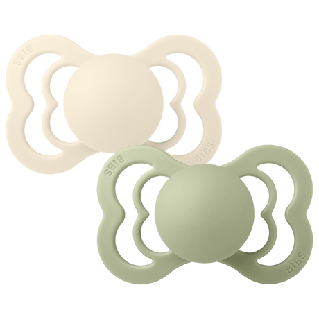 BIBS Supreme Symmetrical Latex Pacifiers Size 2 – Ivory & Sage (2 Pack)