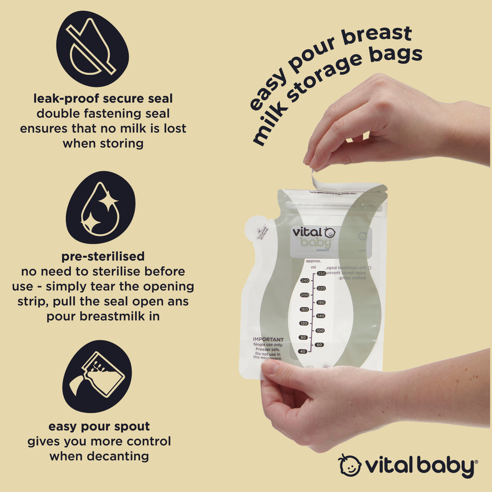 Vital Baby Easy Pour Breast Milk Storage Bags - 30 Pack