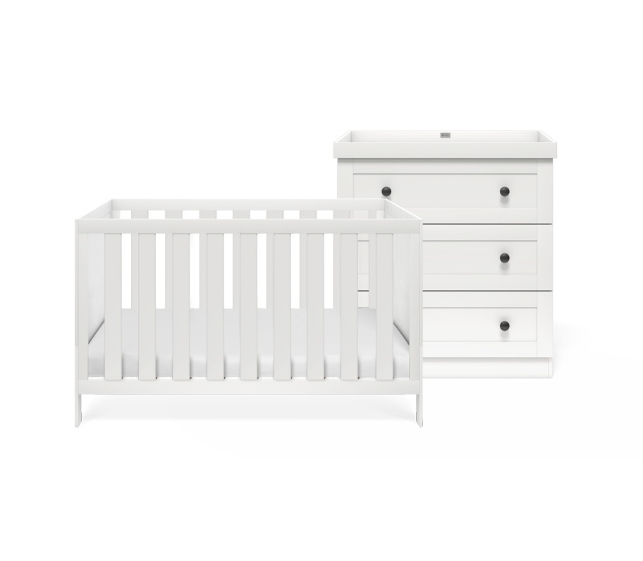 Bromley 2 Piece Nursery Furniture Set Convertible Cot Bed to Bed & Dresser