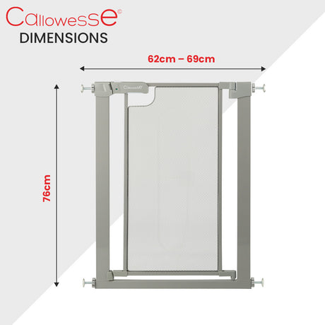 Callowesse Narrow Metal Mesh Child & Pet Safety Gate 62-69cm x H76cm - Ash Grey 3