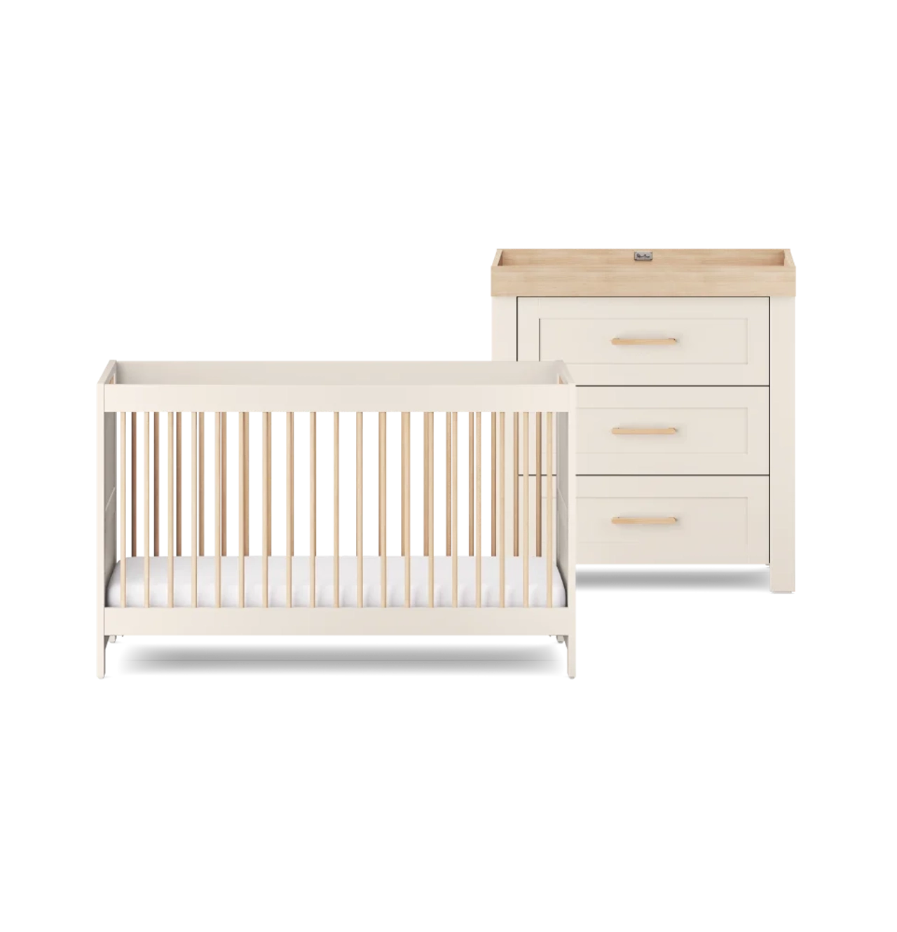 Seville 2 Piece Nursery Furniture Set Convertible Cot Bed to Bed & Dresser