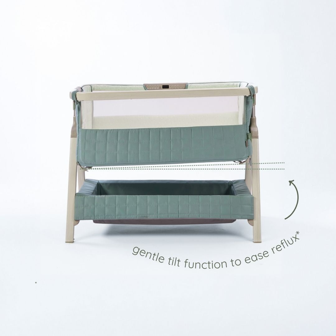 Tutti Bambini Cozee Sense Bedside Crib - White Wash & Kelp