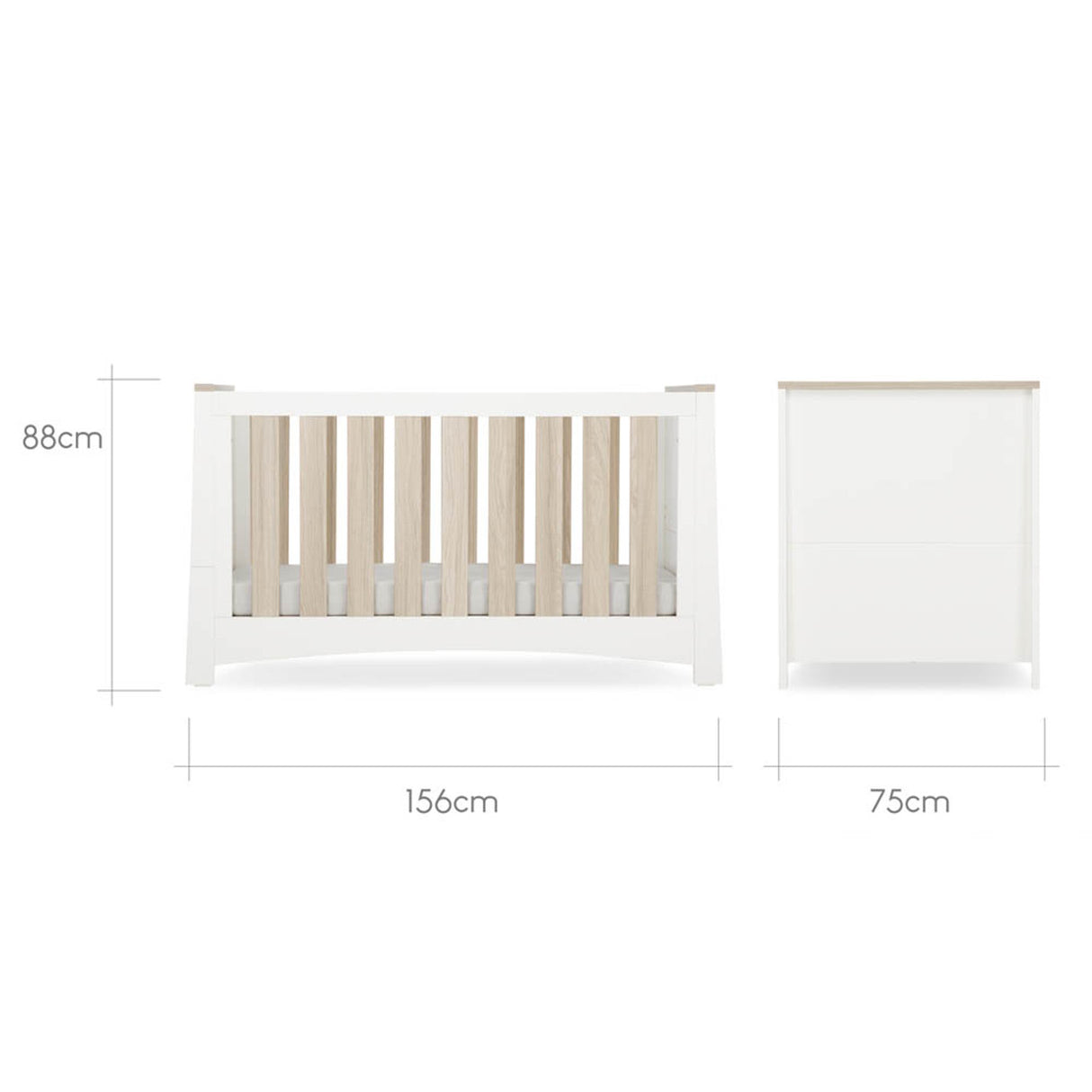 CuddleCo Ada 3 Piece Nursery Furniture Set with Cot Bed, Dresser and Wardrobe - White & Ash