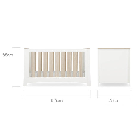 CuddleCo Ada 2 Piece Nursery Furniture Set with Cot Bed and Dresser - White & Ash