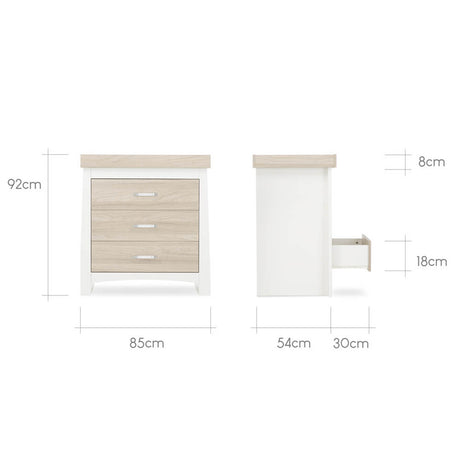 CuddleCo Ada 2 Piece Nursery Furniture Set with Cot Bed and Dresser - White & Ash